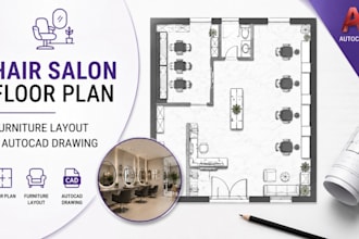 design hair salon floor plan, furniture layout and autocad drawing