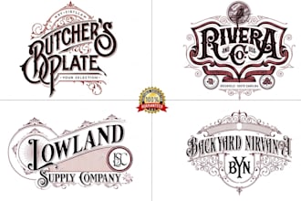 design vintage victorian lettering and typography tattoo etc logo for your brand
