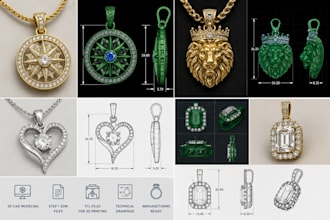 create luxury pendant and necklace cad models for jewelry manufacturing