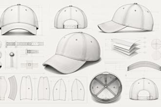 create cap tech pack with technical drawing for manufacturing