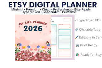 design etsy digital planner and hyperlinked goodnotes PDF