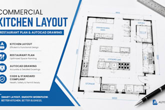 design commercial kitchen layout, restaurant plan and autocad drawing