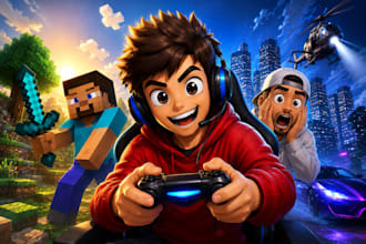 draw cartoon youtube thumbnails for gaming, kids , recreation and viral videos