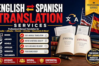 translate your book, ebook, novel english to spanish or spanish to english