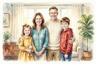 custom watercolor family portrait from photo