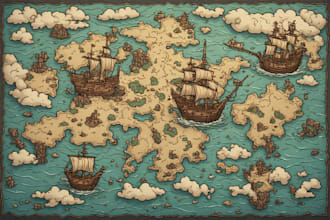 draw fantasy map or ship illustration with cool details