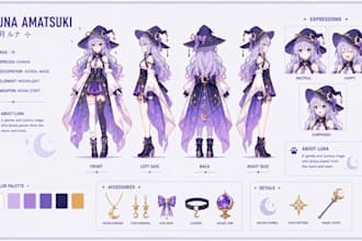 create character design,  ref sheet character sheet for anime, plush toy, furry