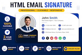 design HTML email signature with animated logo for business