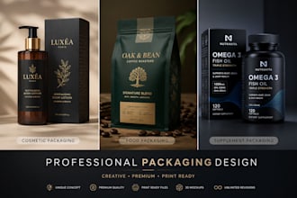 do product packaging design, box and label design  amazon with modern branding