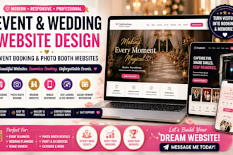 design event website, wedding website, event booking, photo booth website