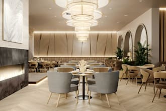 create restaurant ,cafe garden 3d renders with realistic images in sketchup