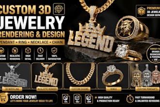 make custom 3d jewelry rendering design pendant ring necklace and chain
