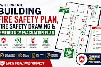create building fire safety plan, fire safety drawing, emergency evacuation plan