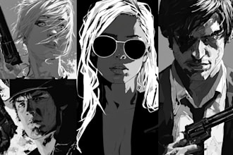 create spooky noir comic artwork and horror illustrations