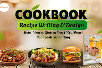do cookbook writing food recipe, recipe book, healthy diet, meal plans design