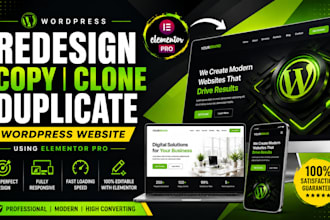 redesign,copy clone,duplicate wordpress website using elementor pro