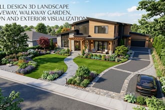 design 3d landscape driveway walkway garden lawn and exterior visualization