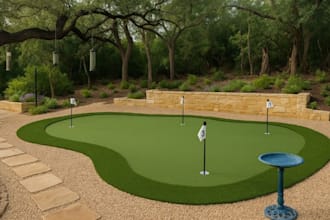 design photorealistic 3d golf course, putting green, mini golf and landscape