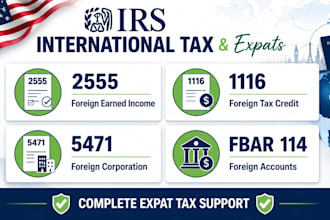 report us foreign income and prepare irs international tax forms 2555, 1116 fbar