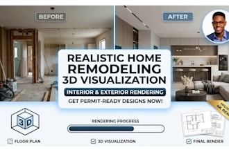 do realistic home remodeling 3d visualization interior, exterior rendering