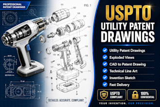 draw utility patent invention sketch exploded view cad technical drawings