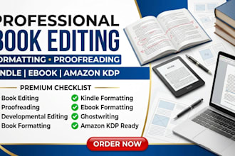 book ghostwriting, proofreading, ebook editing, formatting,