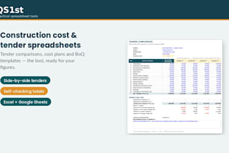 build qs spreadsheets for valuations, variations and tender comparison