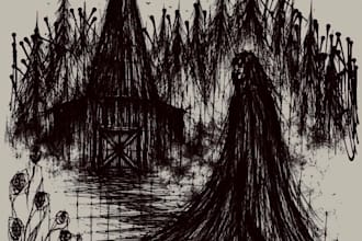 create terrifying dark fantasy horor with white background