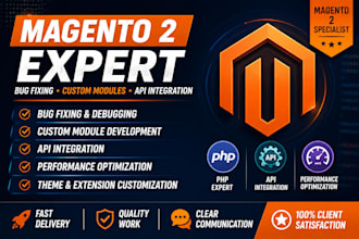 magento 2 bugs, develop custom modules and integrate apis