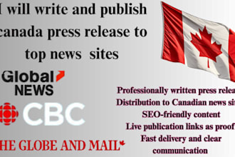 write and publish canada press release to top news  sites