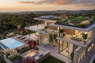 create 3d landscape, courtyard, terrace, rooftop garden, and backyard rendering