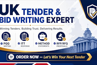 write UK tender and bid proposal, pqq, itt, method statements, rfp and rfq docs