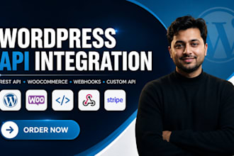 do wordpress API integration, rest API, woocommerce API, webhook and custom API