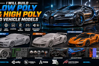 build low poly and high poly 3d vehicle models