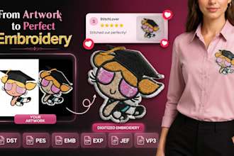 do embroidery digitizing for logo, cap, hat, and apparel