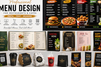 design restaurant menu, menu board, coffee, cocktail and food branding