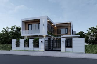 remotely contemporary luxury villa,boundary wall design,exterior house rendering