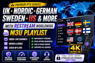 offer uk, nodric, german, sweden, us, with restream worldwide m3u playlist