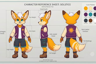 draw your fursona, furry, or oc and vtuber  reference sheet
