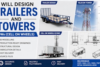 design trailer, telecom tower and cell on wheels cad drawings