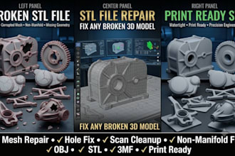 create repair fix broken stl file, mesh edit custom modification 3d scan cleanup