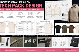 create fashion tech pack clothing techpack flat sketch for apparel bags and foot
