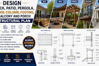 design deck patio pergola, beam column footing balcony and porch structural plan