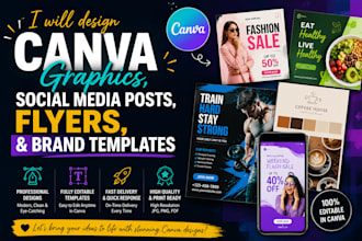 design canva graphics, posts, flyers and brand templates