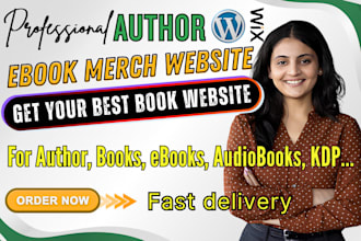 design author ebook audiobook merch website on shopify wordpress wix fourthwall