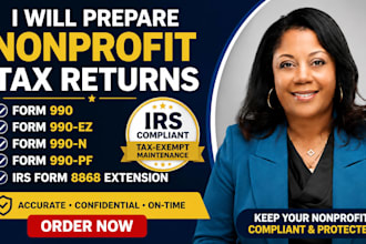 prepare nonprofit tax returns form 990, 990ez, 990n and irs 8868 extension