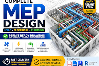 create complete mep design hvac electrical and plumbing permit drawings