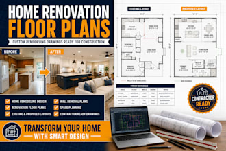 home renovation and remodeling floor plans, new layout, finish plan