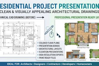 create architectural presentation drawing colored floor plan building design