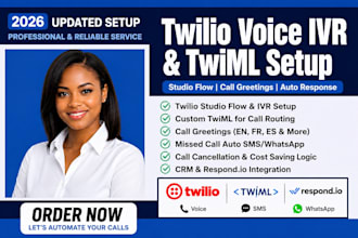 setup twilio voice IVR twiml studio flow call greetings and auto response